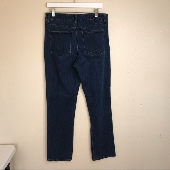 Lee Classic Fit Straight Leg High Rise Dark Wash Denim Blue Jeans Women Size 14 - Picture 5 of 13